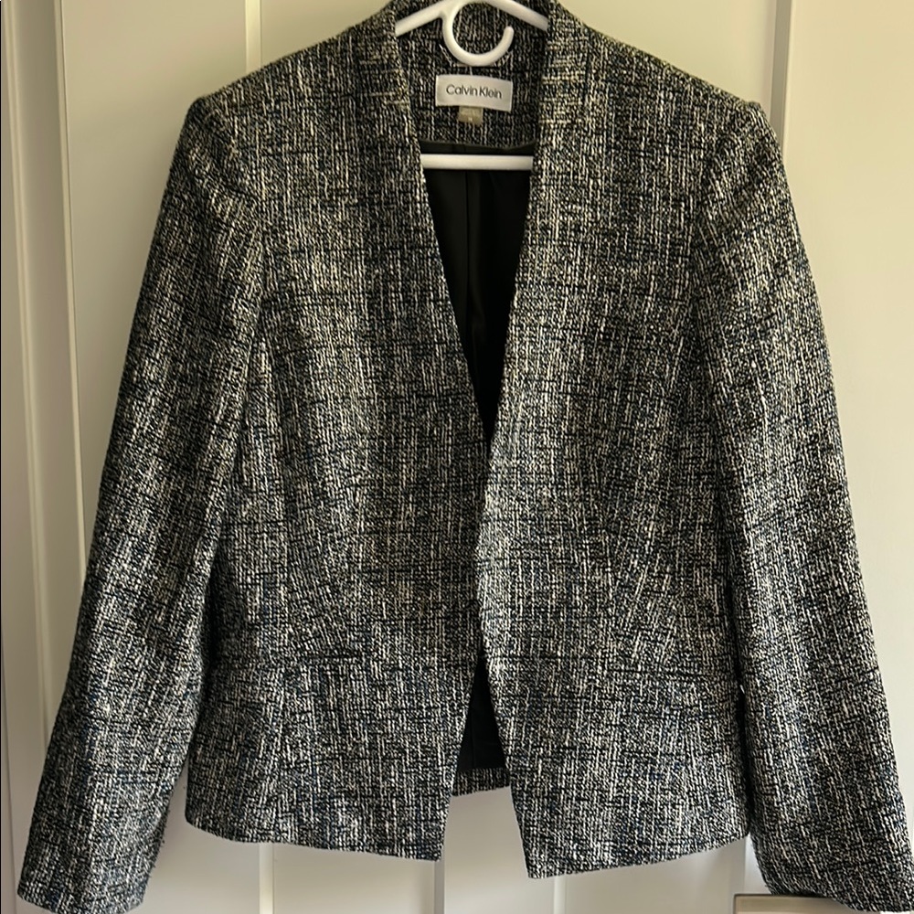 Calvin Klein Black and White Tweed Blazer